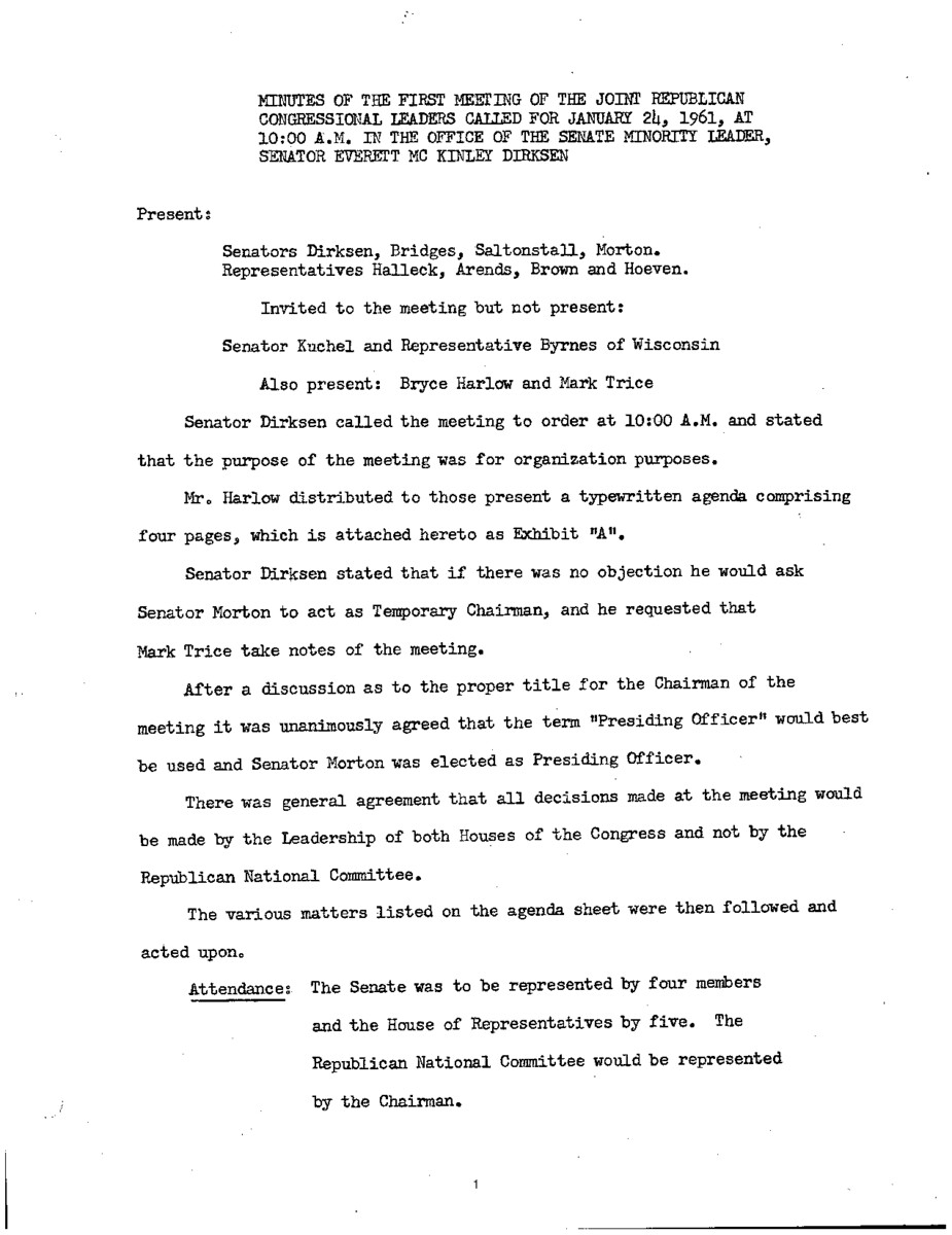 The meeting minutes outline discussions about the operations of the newly formed Joint Republican Congressional Leaders committee.