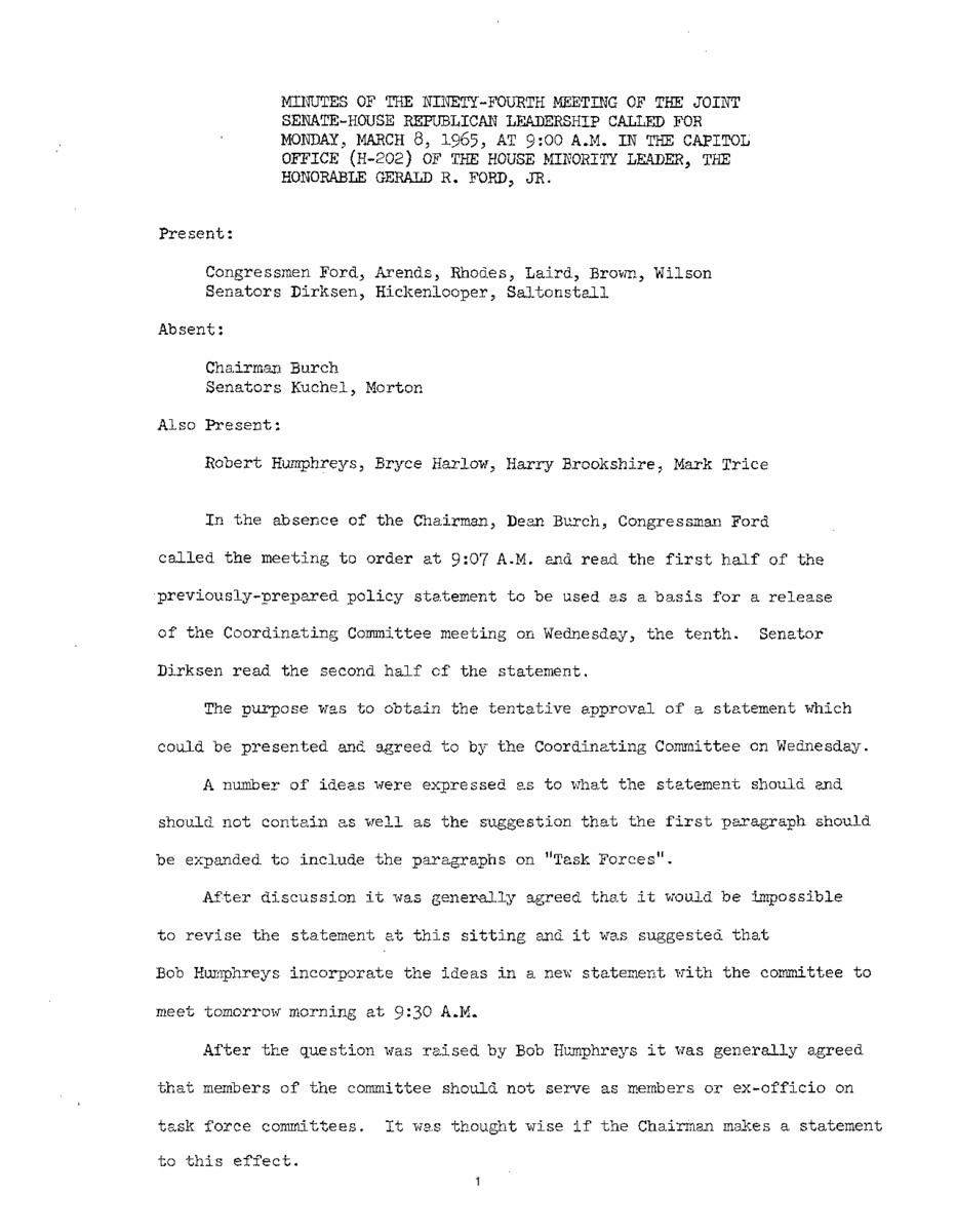The meeting minutes outline the Republican leadership's discussions about the Republican Coordinating Committee.