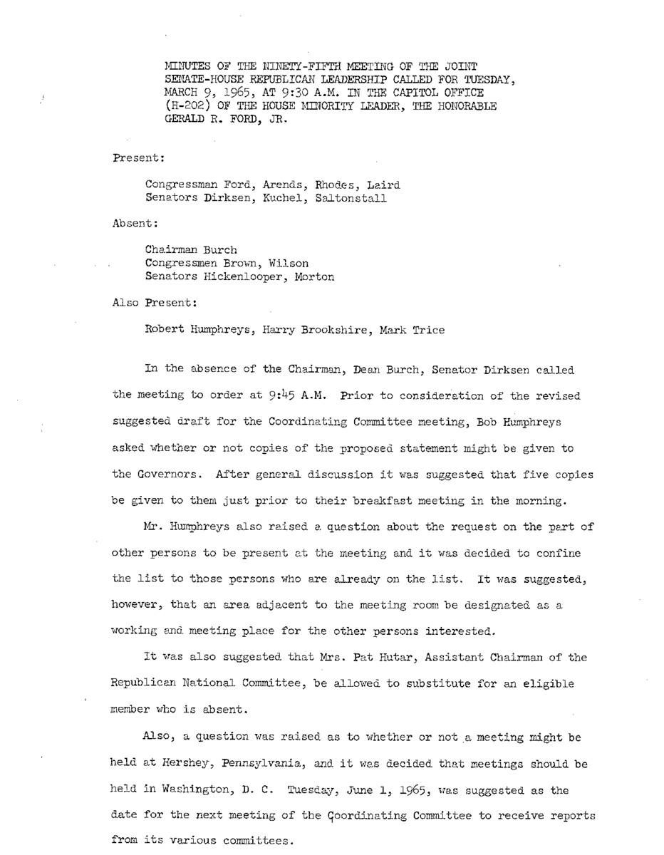 The meeting minutes outline the Republican leadership's discussions about the Republican Coordinating Committee.