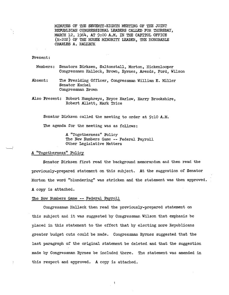 The meeting minutes outline disucssions by Republican leadership about federal pay raises.
