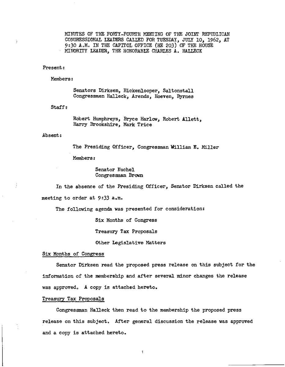 The meeting minutes reflected Republican leadership discussions about stock prices and the country's general economic state.