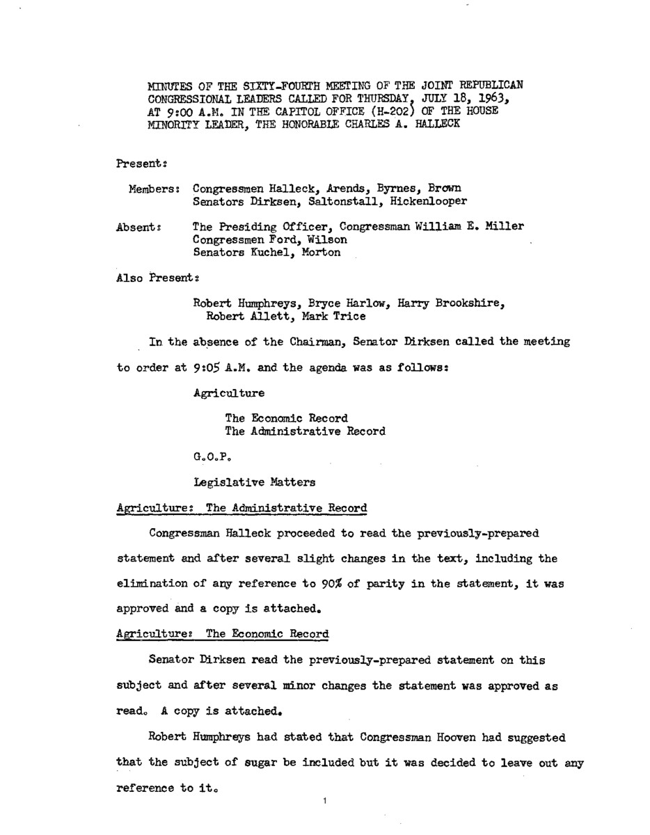 The meeting minutes outline the Republican leadership's preparation for the subsequent press conference.