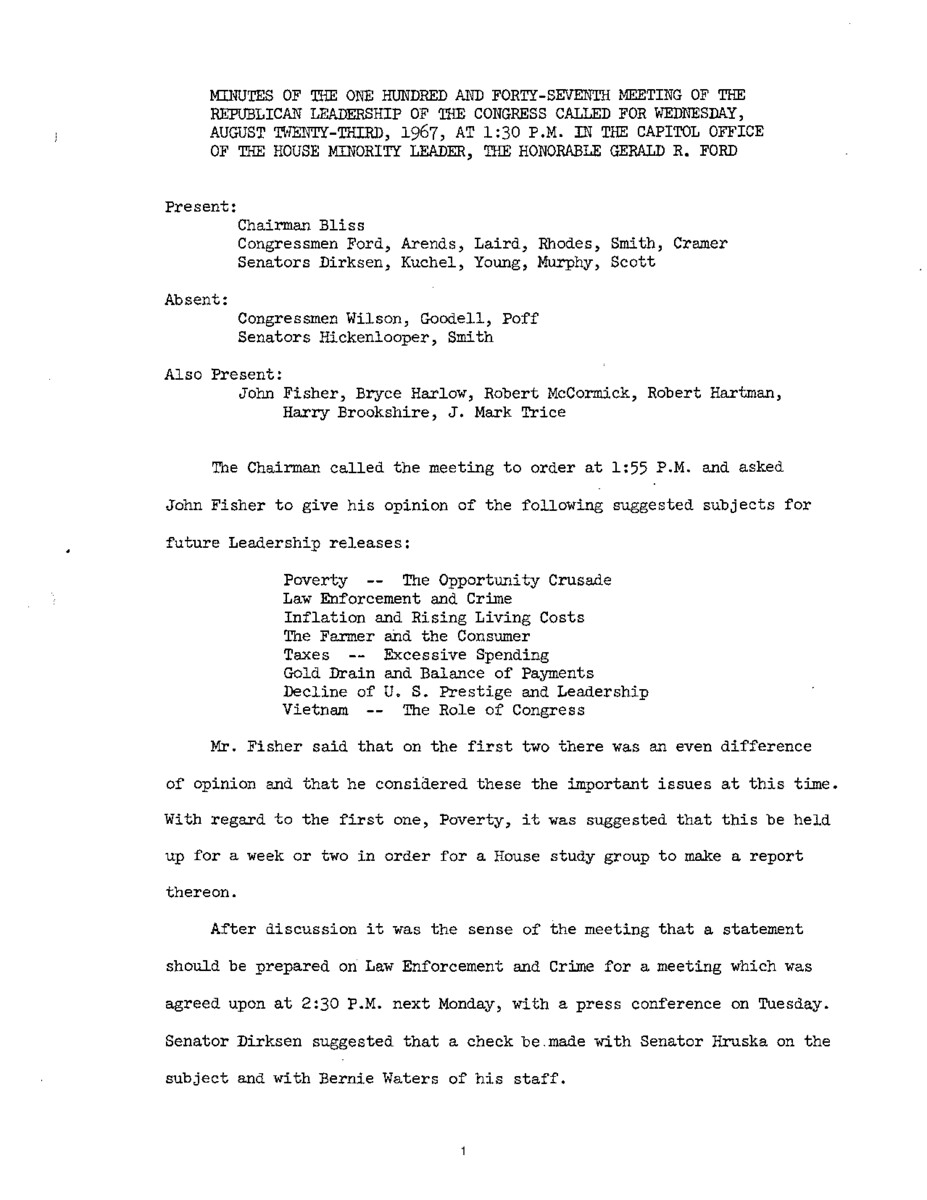 The meeting minutes outline the Republican leadership's plans for future leadership releases.