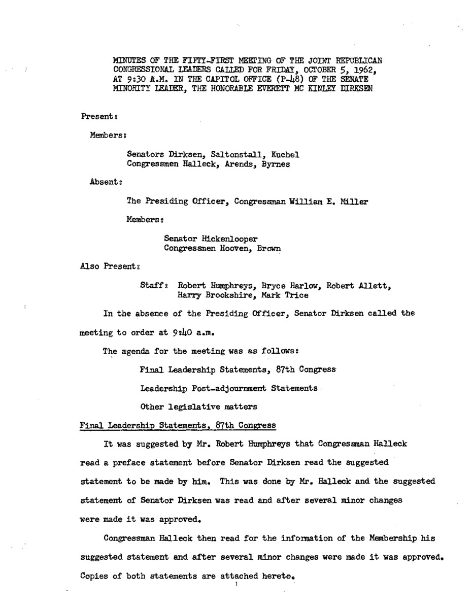 The meeting minutes outline plans for final statements by the Republican leadership.