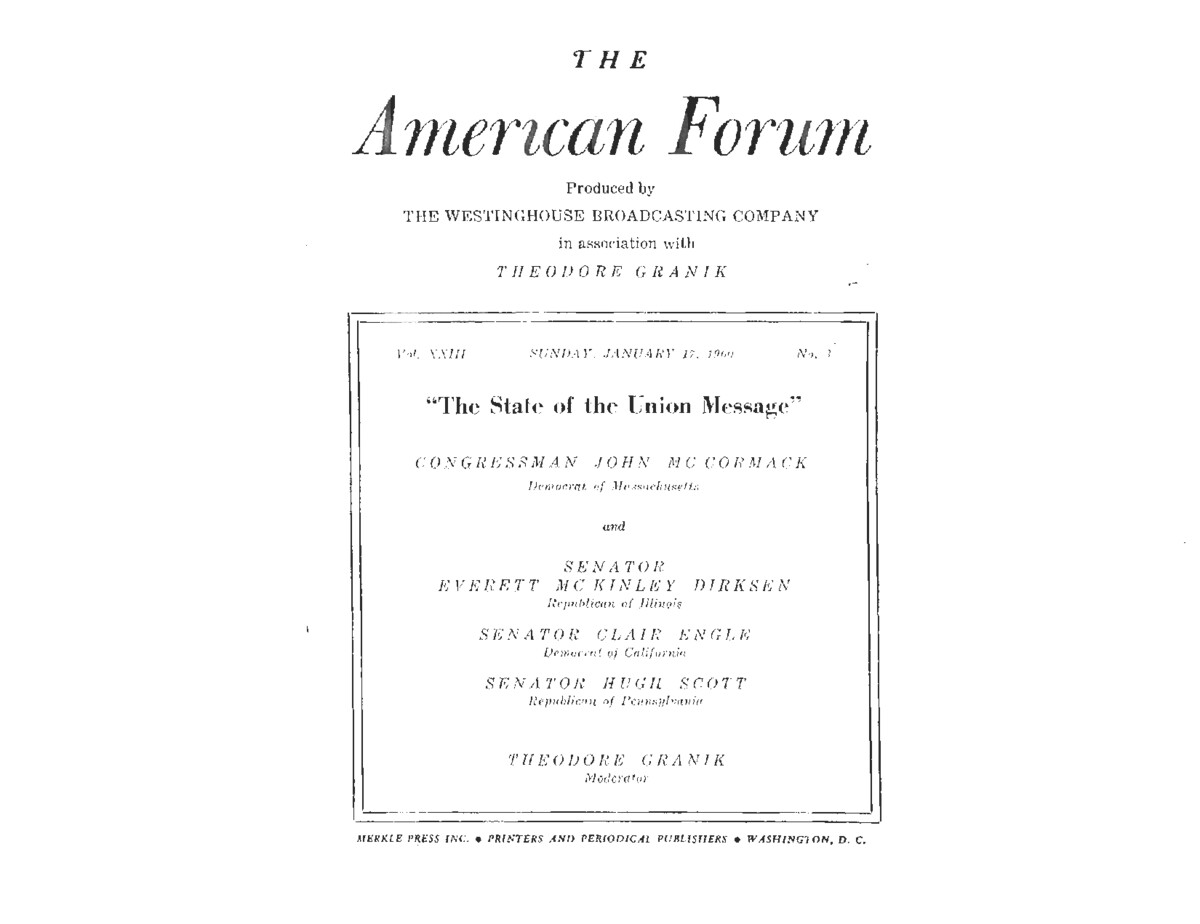 This transcript records the Democratic and Republican response to President Dwight D. Eisenhower's State of the Union address.