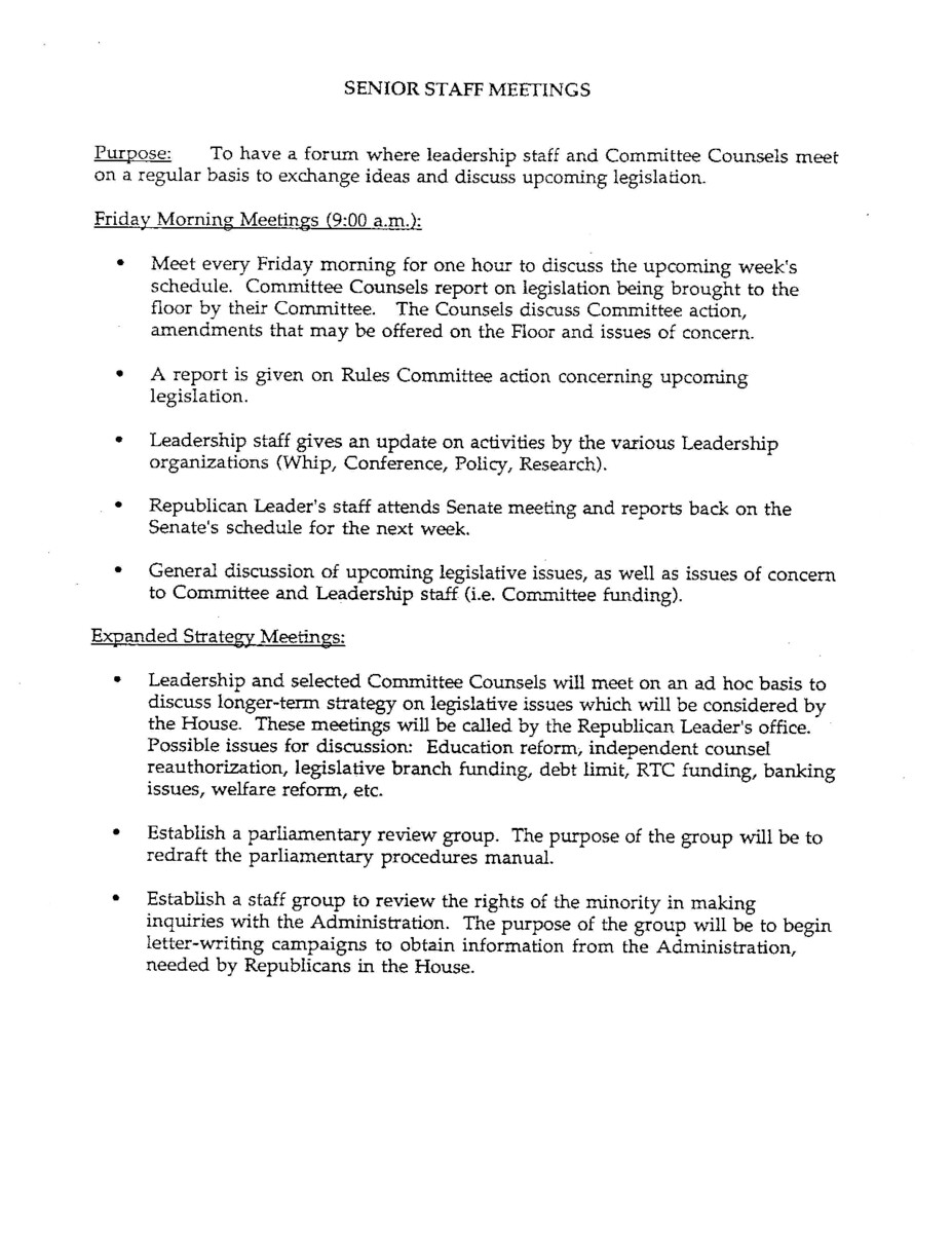 Part of a larger document, titled "A Blueprint for Leadership" that outlined for House Republicans House Republicans plans for the formulation, communication, and implementation of policy, for the 103rd Congress, the first since 1981 without a Republican-held White House.