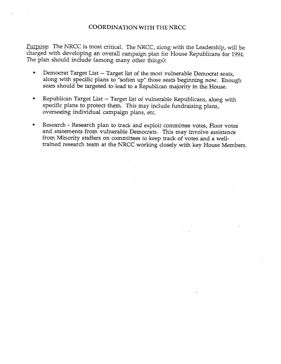 Part of a larger document, titled "A Blueprint for Leadership" that outlined for House Republicans House Republicans plans for the formulation, communication, and implementation of policy, for the 103rd Congress, the first since 1981 without a Republican-held White House.
