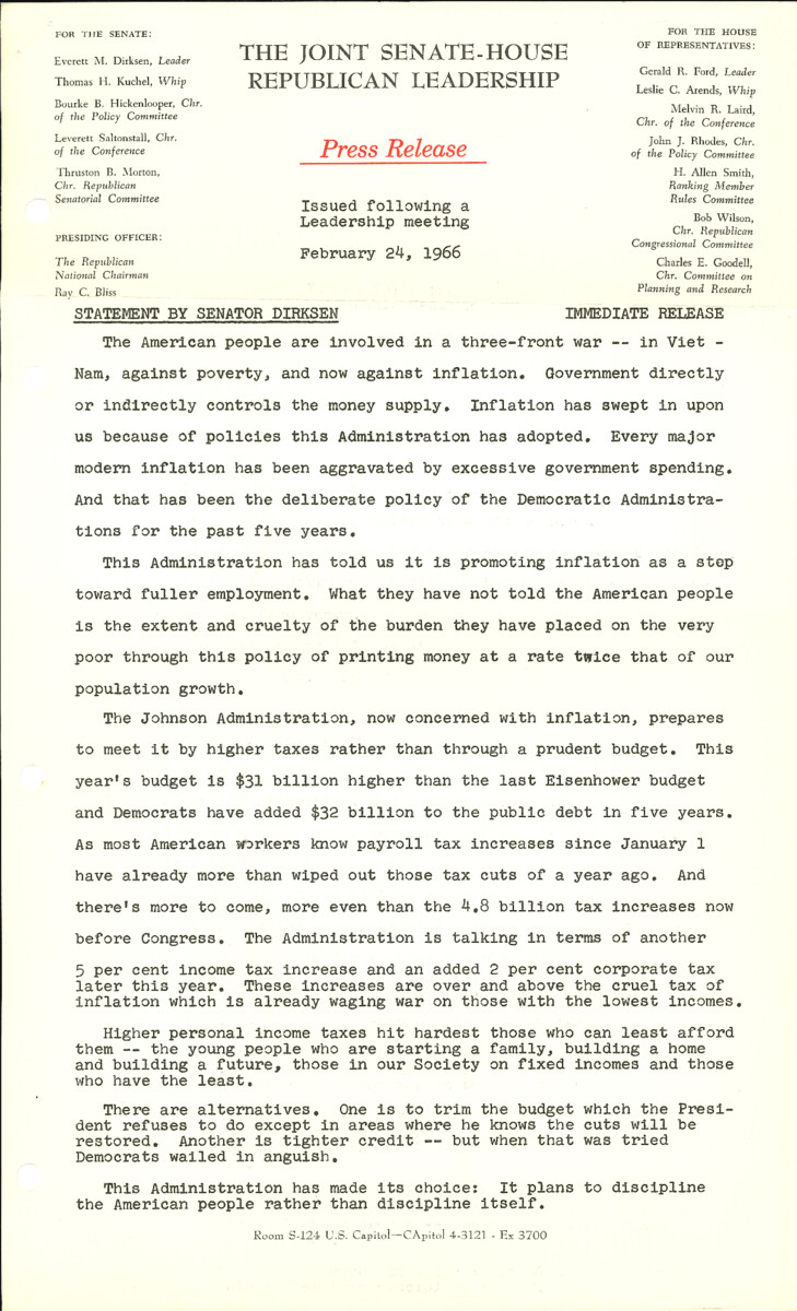 The official statement and press conference covers topics including inflation, the Vietnam War, Vice President Hubert Humphrey's trip to Southeast Asia