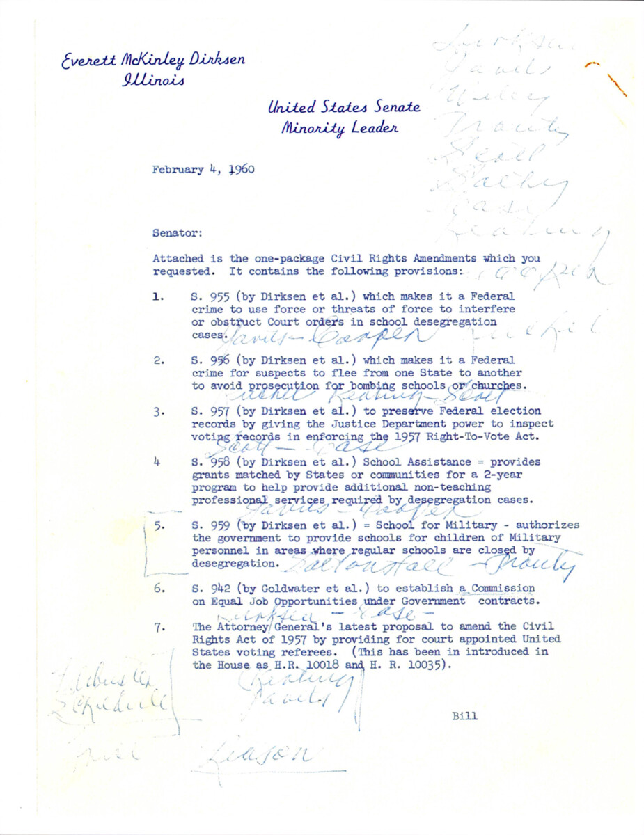 Summary Letter To Senator Dirksen Of The Provisions Of The Civil Rights Amendments.