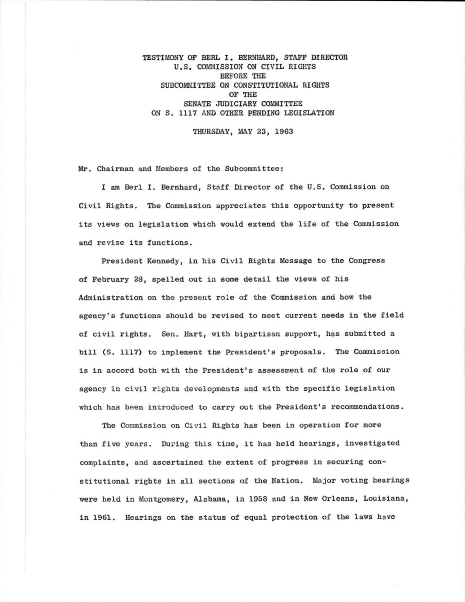 Testimony Of Berl I. Bernhard Regarding S. 1117