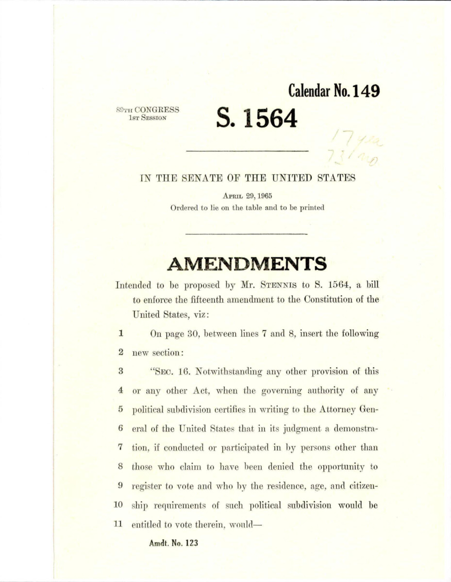 Amendments Proposed By Sen. Stennis Regarding S. 1564, The Voting Rigths Act.