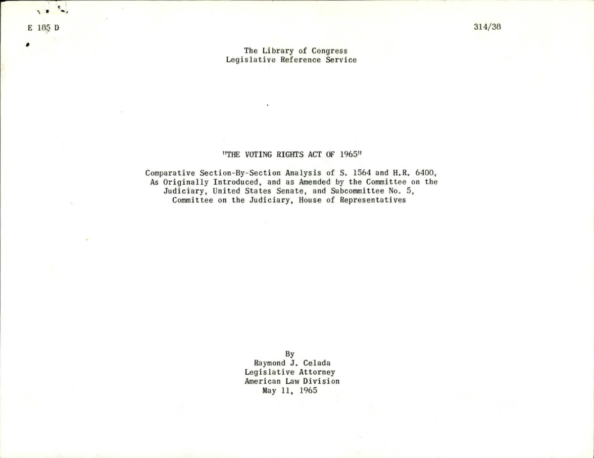 Legislative Reference Service Side-by-side Analysis Of House And Senate Versions Of The Voting Rights Act Of 1965