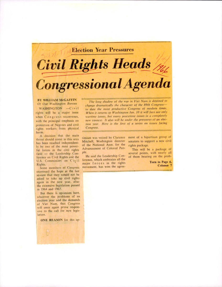 Chicago Sun Times Article Written By William Mcgaffin Informing The Public That Regardless Of The War In Vietnam, President Johnson Was Going To Continue Recommending Legislation To End Discrimination Within Federal And State Juries.