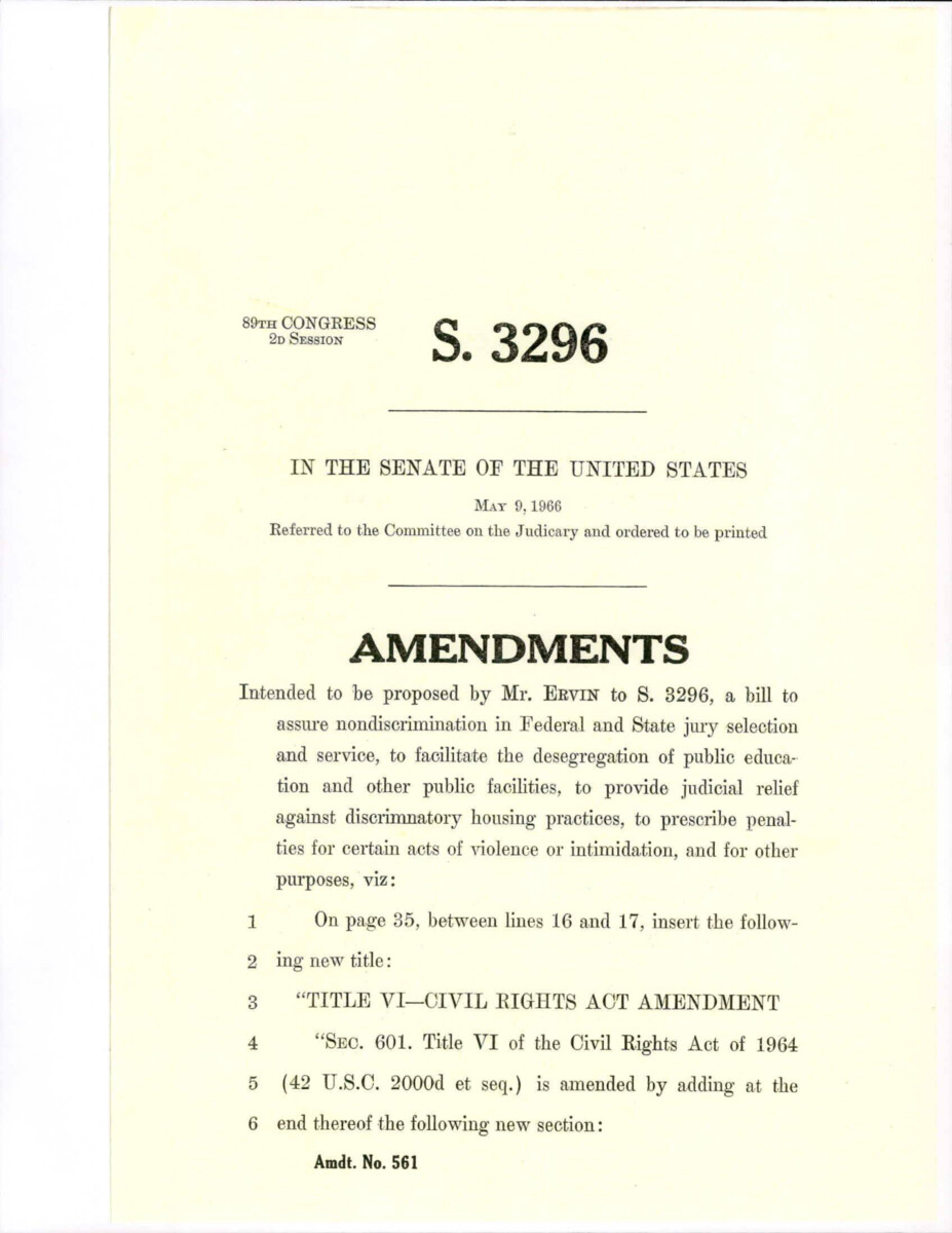Amendment To The Civil Rights Act Of 1964 Adding Title Vi And The Language Of The Act.