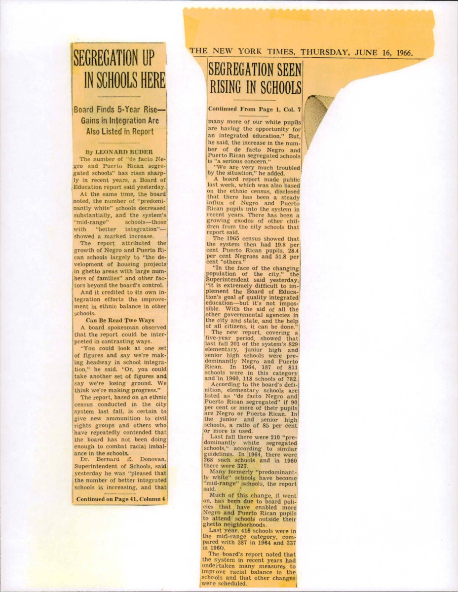Segregation Within Schools Exists After A Census Was Conducted In 1965 On How Integrated The New York School System Was.