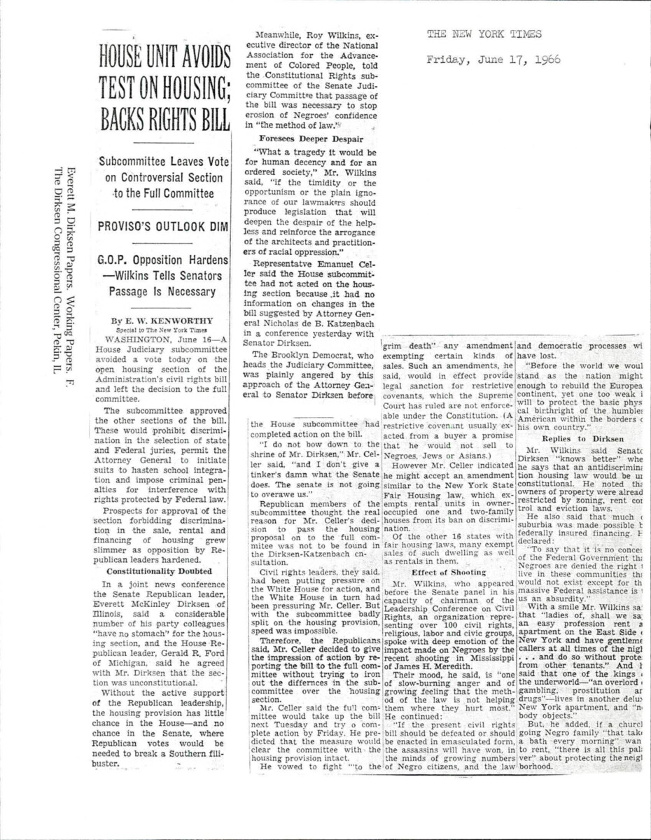 Article Examines The Opinions Of Dirksen, Katzenbach, And Roy Wilkins (executive Director Of The National Association For The Advancement Of Colored People).