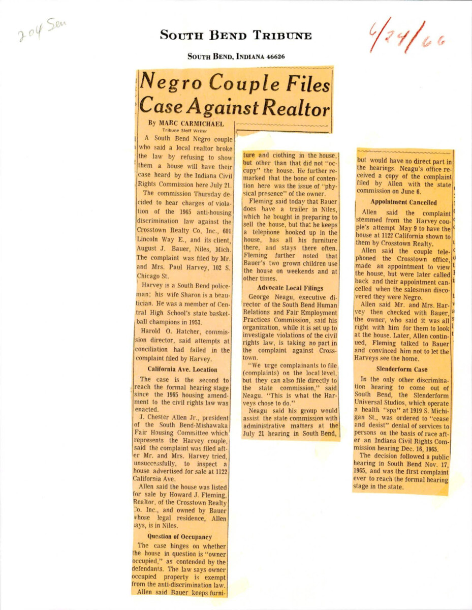 Newspaper Article About An African American Couple Denied Housing In Chicago. There Was Debate On Whether The Owner Of The Property Violated Anti- Discrimination Law.