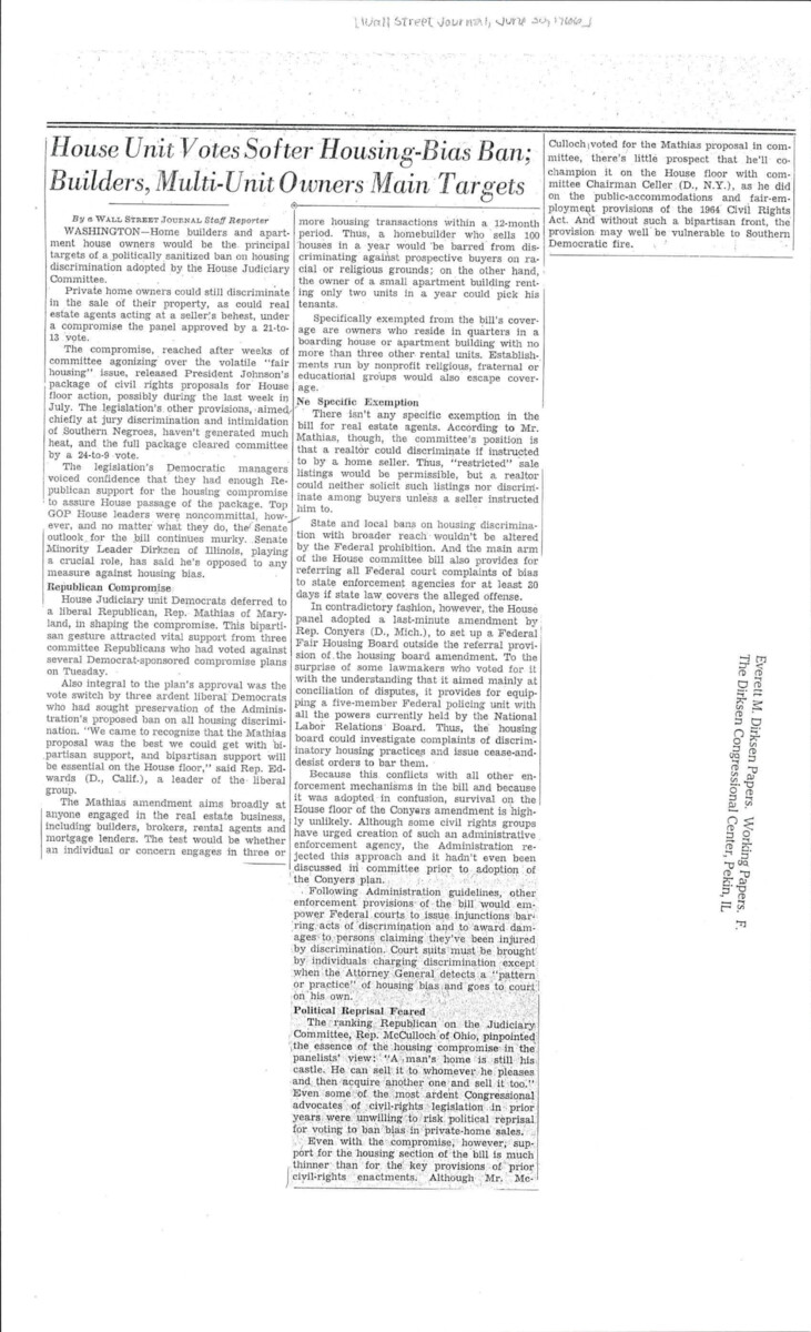 Article About The Housing Provision In The Civil Rights Act Of 1966. Many States Started Implementing Housing-bias Bans While Congress Continued To Work On The Civil Rights Act Of 1966.