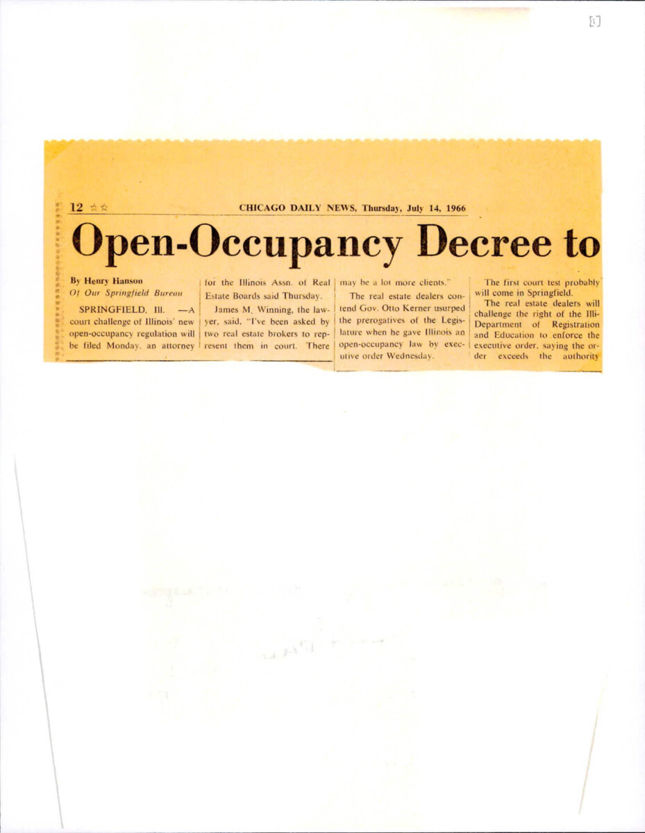 Article About The Illinois Governor's Push For Open Occupancy And Statements From Real Estate Boards.