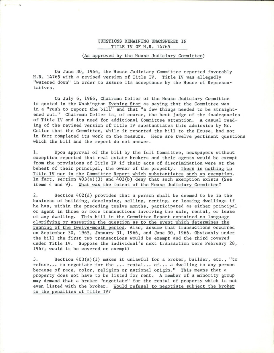 Document Put Together By The National Association Of Real Estate Boards Regarding The Civil Rights Act Of 1966 And Clarification On The Purposes Of Section 402, 403, 406, And 408.