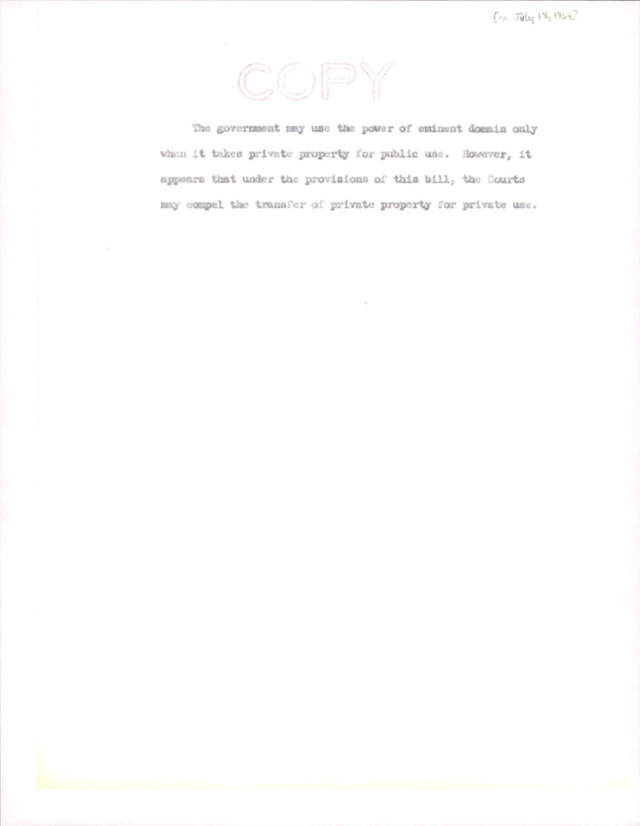 Admin Record Stating When The Government Can Use Eminent Domain.