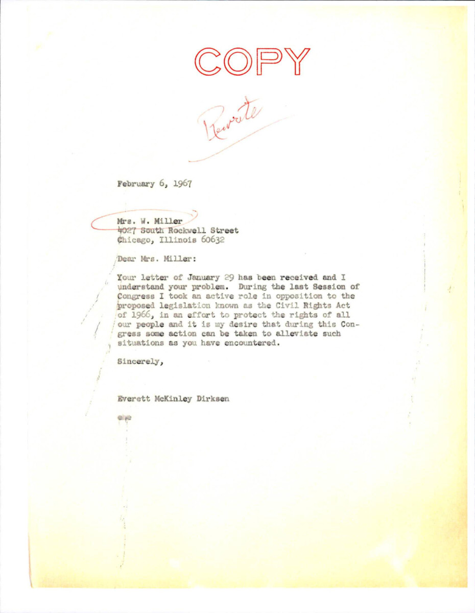 Letter To Mrs. W. Miller About Her Previous Letter With An Article About Her Living Situation Enclosed.