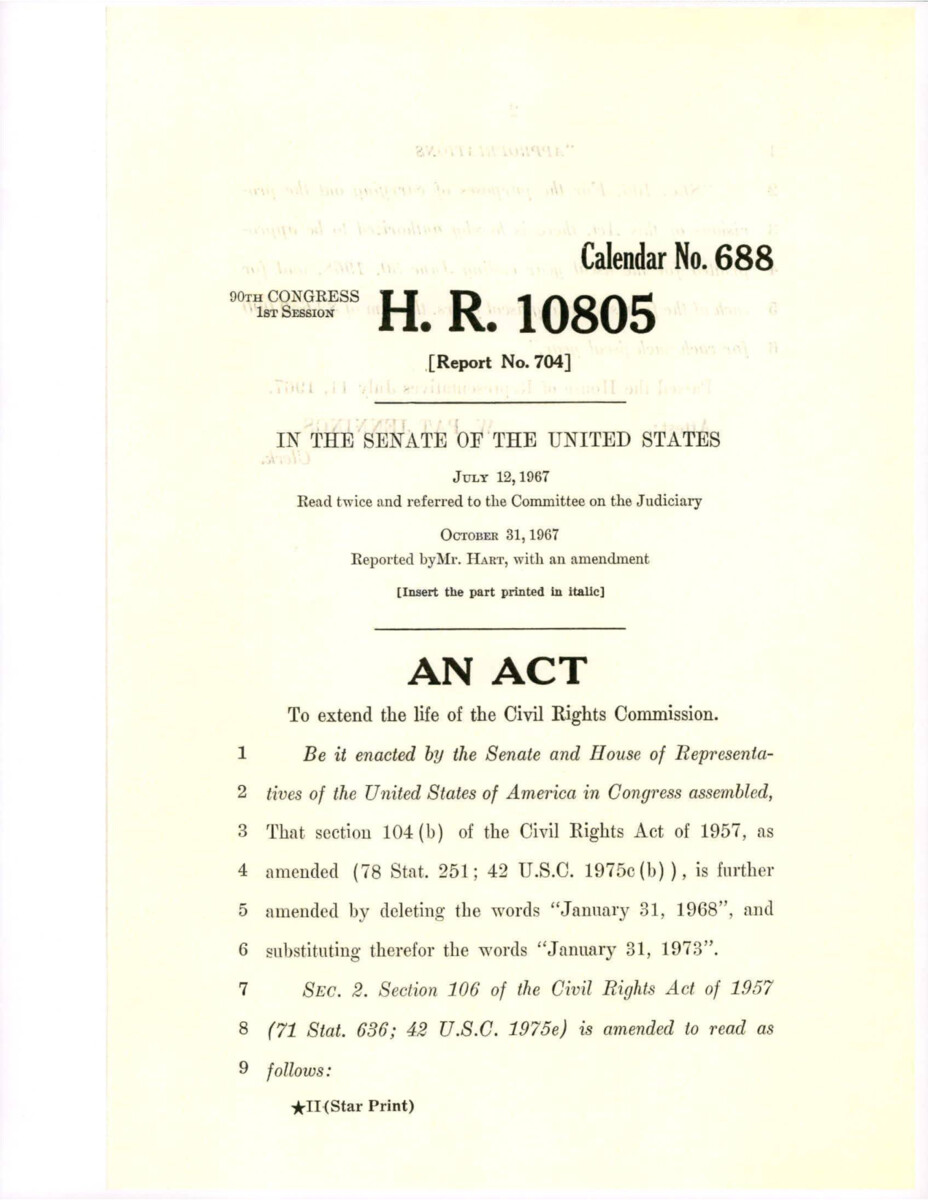 Act To Extend The Life Of The Civil Rights Commission Passed On June 11, 1967.