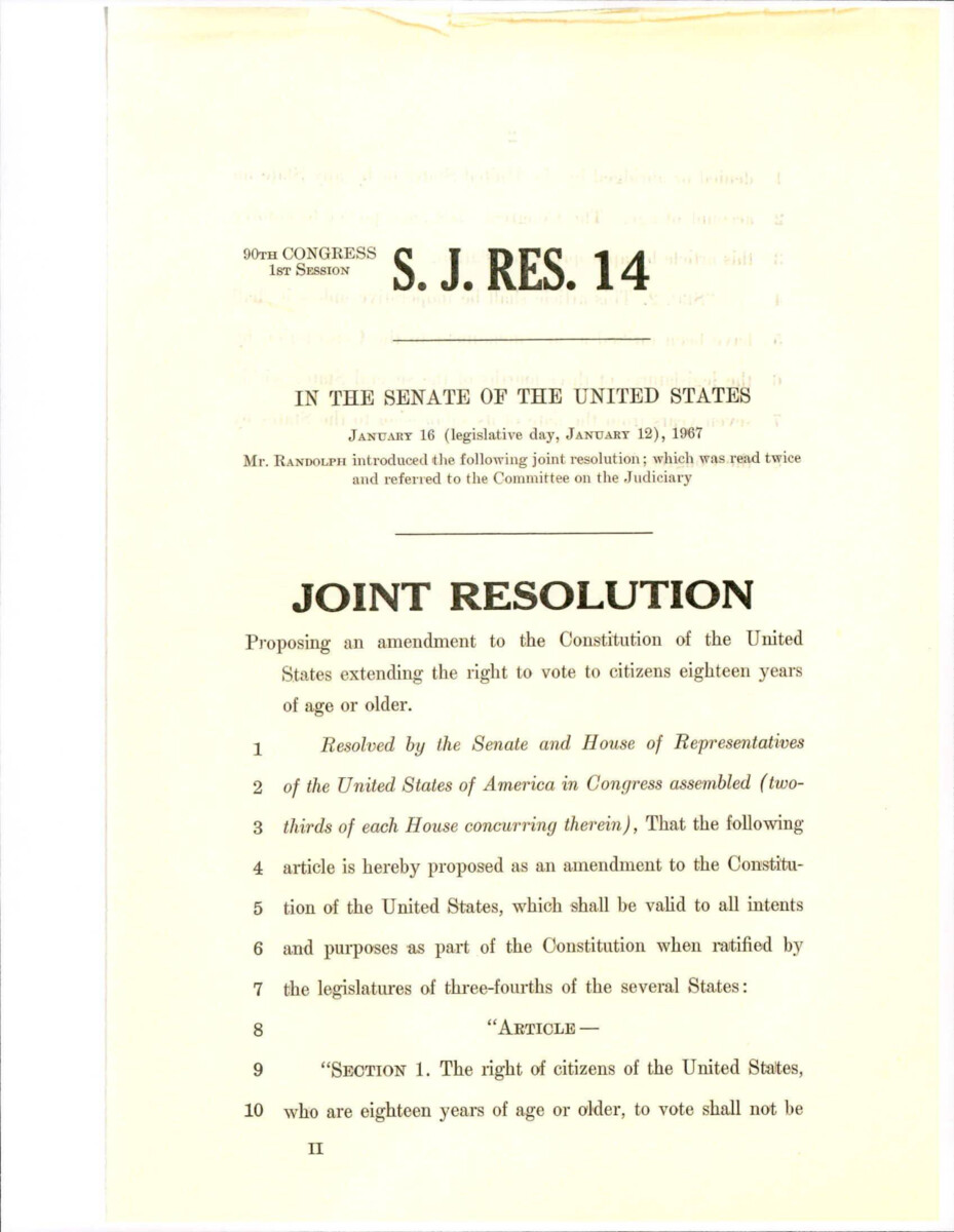 Joint Resolution 14 Proposing An Amendment To The Constitution Extending The Right To Vote To Citizens 18 Or Older.