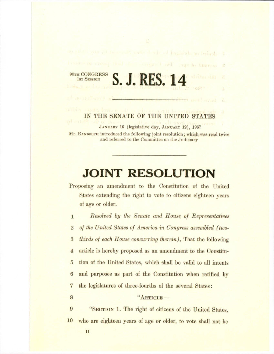 Joint Resolution 14 Proposing An Amendment To The Constitution Extending The Right To Vote To Citizens 18 Or Older.