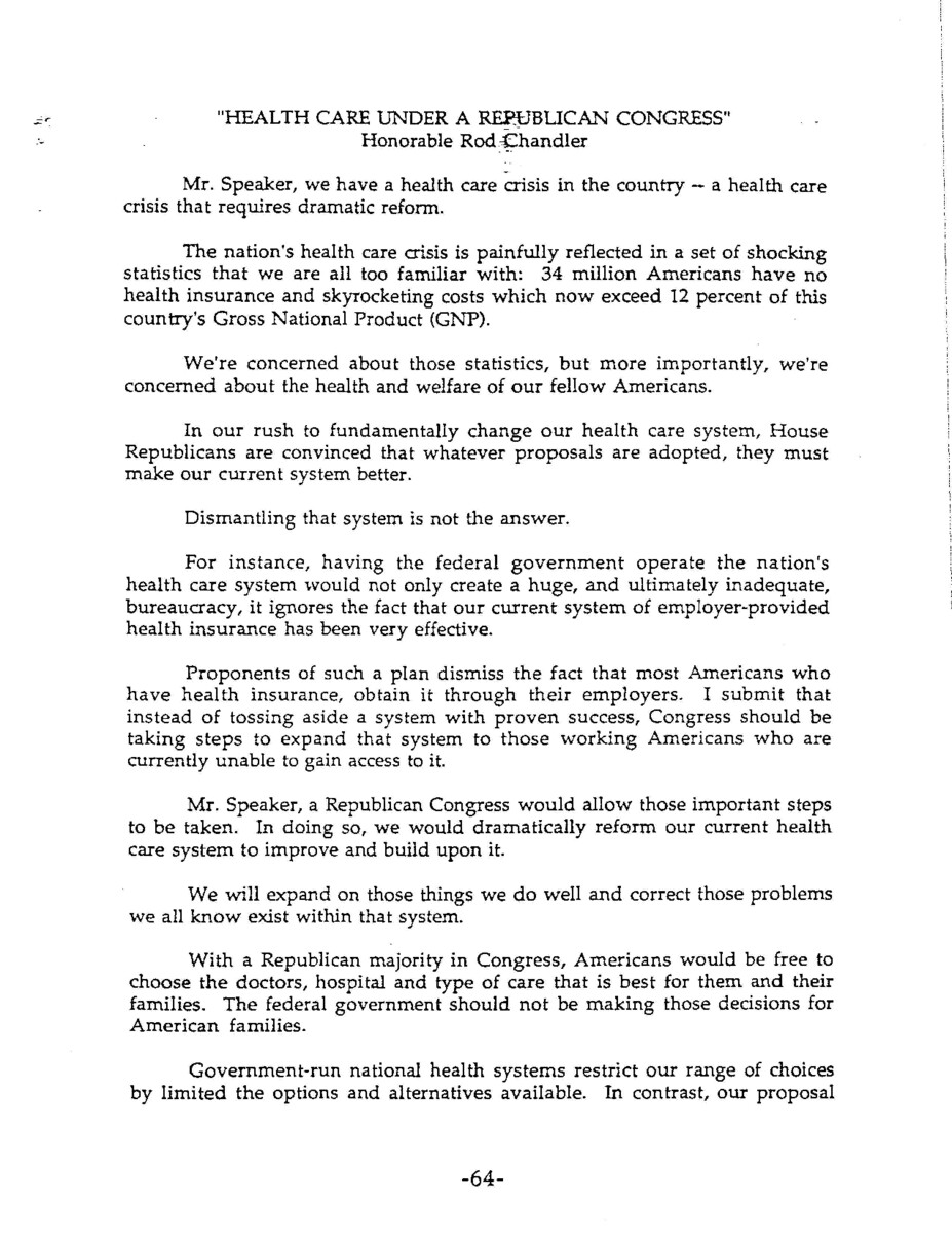 Part of a larger document, titled "The Republican Congress: A Manifesto for Change in the House of Representetives",