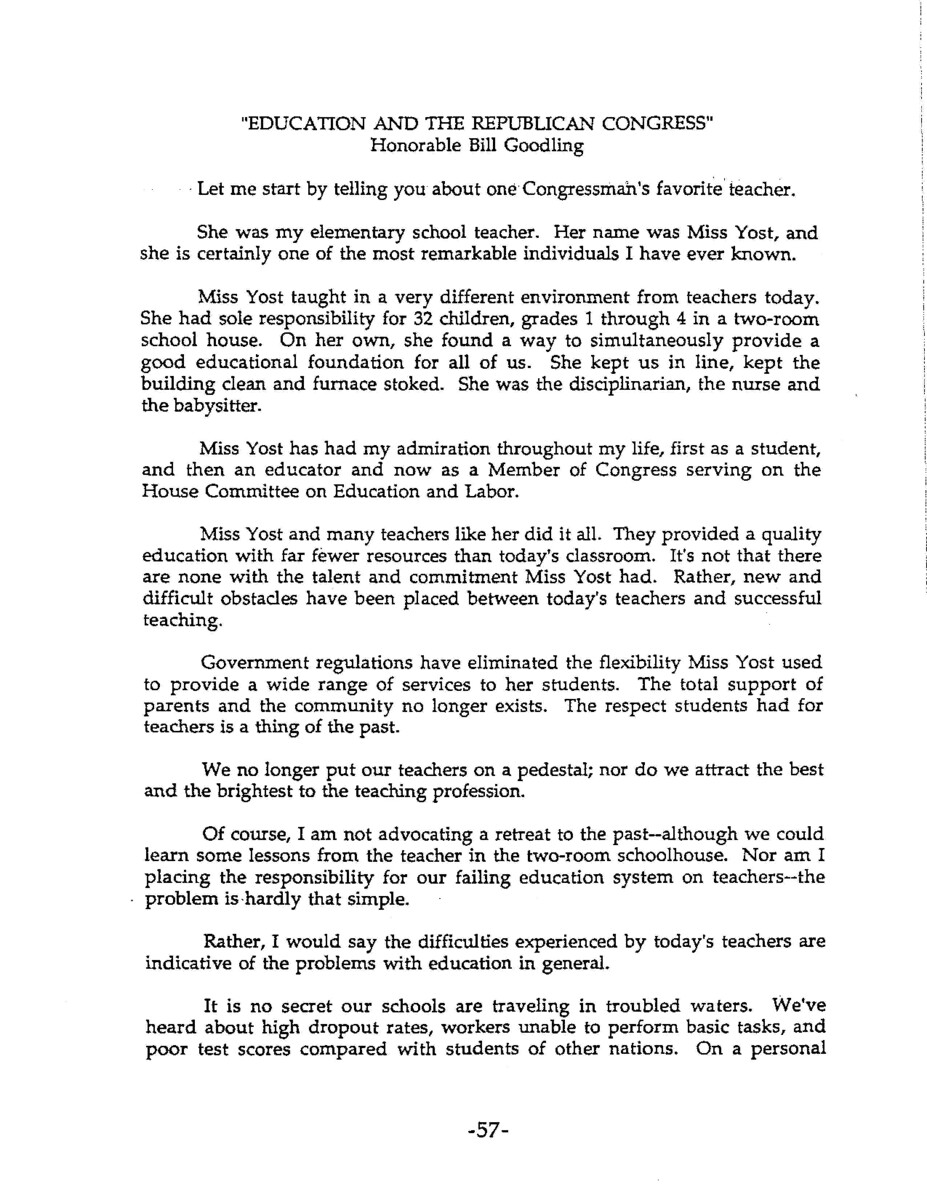 Part of a larger document, titled "The Republican Congress: A Manifesto for Change in the House of Representetives",