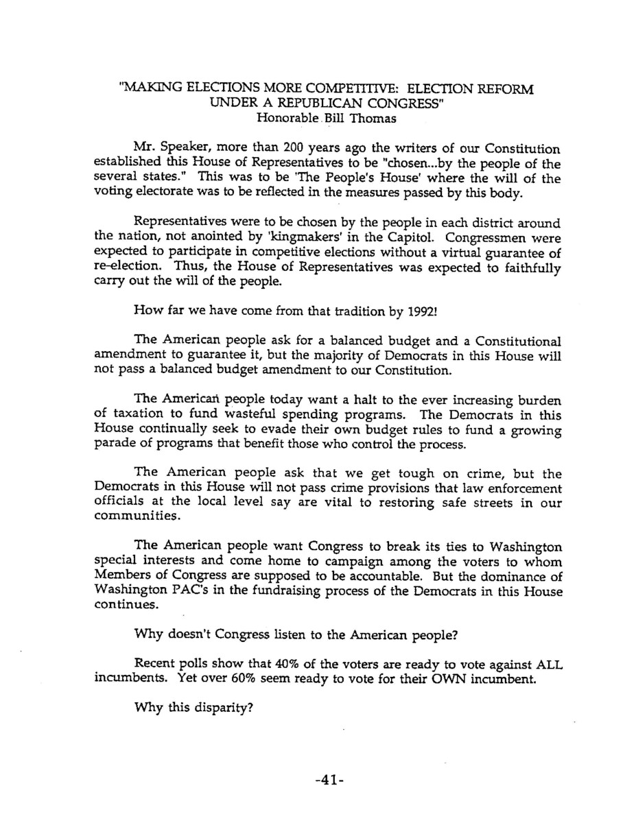 Part of a larger document, titled "The Republican Congress: A Manifesto for Change in the House of Representetives",