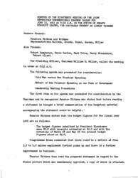 ["The meeting minutes outline the leadership's discussions regarding foreign policy, the federal budget, and pending legislation pertaining to education and housing."]