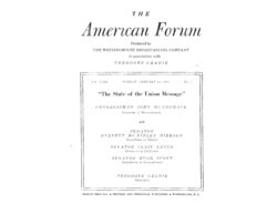 ["This transcript records the Democratic and Republican response to President Dwight D. Eisenhower's State of the Union address."]