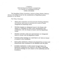 ["Part of a larger document, titled \"A Blueprint for Leadership\" that outlined for House Republicans House Republicans plans for the formulation, communication, and implementation of policy, for the 103rd Congress, the first since 1981 without a Republican-held White House."]
