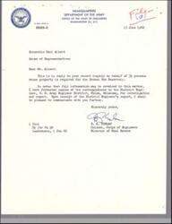 ["The document is a series of letters regarding the acquisition of properties for the Broken Bow Reservoir. The District Engineer in Tulsa, Oklahoma is investigating the matter and addressing concerns of landowners. A meeting was held with landowners to discuss appraisal procedures, acquisition policies, and finding replacement properties. The government is making efforts to assist landowners in selling their properties and locating new ones. A public meeting will be scheduled to inform all stakeholders of the land acquisition procedures and project requirements."]