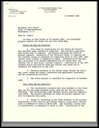 ["The document provides progress reports on the construction of Broken Bow and Pine Creek Dams. It details the status of various construction projects, design stages, and completion schedules for both dams. The document also mentions feasibility studies for power as a project purpose. The District Engineer expresses satisfaction in providing the report."]