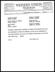 ["The document is a series of telegrams regarding contracts awarded by the Department of Army Corps of Engineers for construction and equipment related to the Broken Bow Reservoir in Oklahoma. The contracts involve the design, manufacture, and delivery of generator leads, switchgear, power circuit breakers, and other related construction work. The telegrams provide information on the companies awarded the contracts and the amounts involved."]