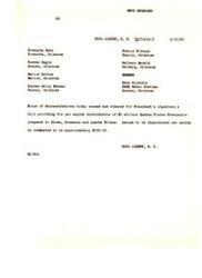 ["Congressman Carl Albert has announced that both Houses of Congress passed the Second Supplemental Appropriation Bill, which includes $385,000 for the commutation of Choctaw treaty obligations. The President is expected to sign the bill within the next ten days. This payment is expected to pave the way for a per capita payment in the fall, including proceeds from lease-district cases and coal and asphalt sales for the Choctaws and Chickasaws."]