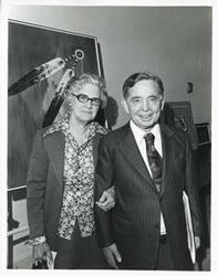 ["Black and white photograph print of Carl Albert posing with Mary Jeter on March 1976"]