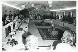 ["Black and white photograph print of a group of people with the House delegation trip to USSR, Romania, Yugoslavia. August 1975"]