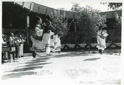 ["Black and white photograph print of a group of people during the House delegation trip to the USSR, Romania, Yugoslavia. August 1975"]