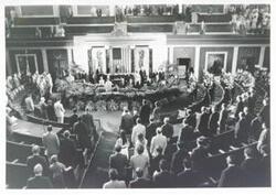 ["Black and white photograph print of Flag Day Ceremonies in the House, May 1971"]