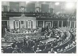 ["Black and white photograph print of large group of people at the anniversary of the First Continental Congress."]