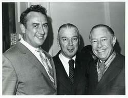 ["Black and white photograph print of unidentified men Carl Albert's birthday party. May 10, 1974"]