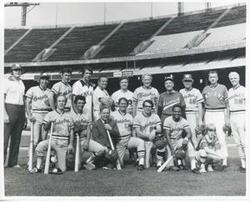 ["Black and white photograph print of Congressional Baseball team. June 21, 1976"]