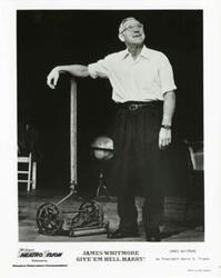 ["Black and white photograph print of actor James Whitmore as President Harry S. Truman in Give em Hell"]