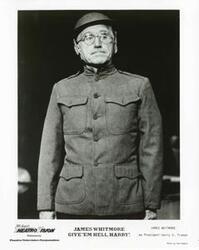 ["Black and white photograph print of actor James Whitmore as President Harry S. Truman in Give em Hell"]