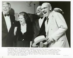 ["Black and white photograph print of President Gerald R. Ford with James Whitmore at the opening of Give em Hell"]