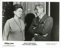 ["Black and white photograph print of President Gerald R. Ford with James Whitmore at the opening of Give em Hell"]